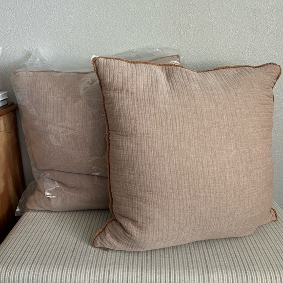 Set of 2 Euro Textured Chambray Cotton Decorative Pillows Warm Brown Casaluna - Picture 1 of 3